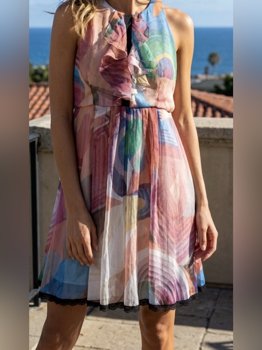 Elegant Sheer Colorful Sleeveless Summer Party Vacation Dress